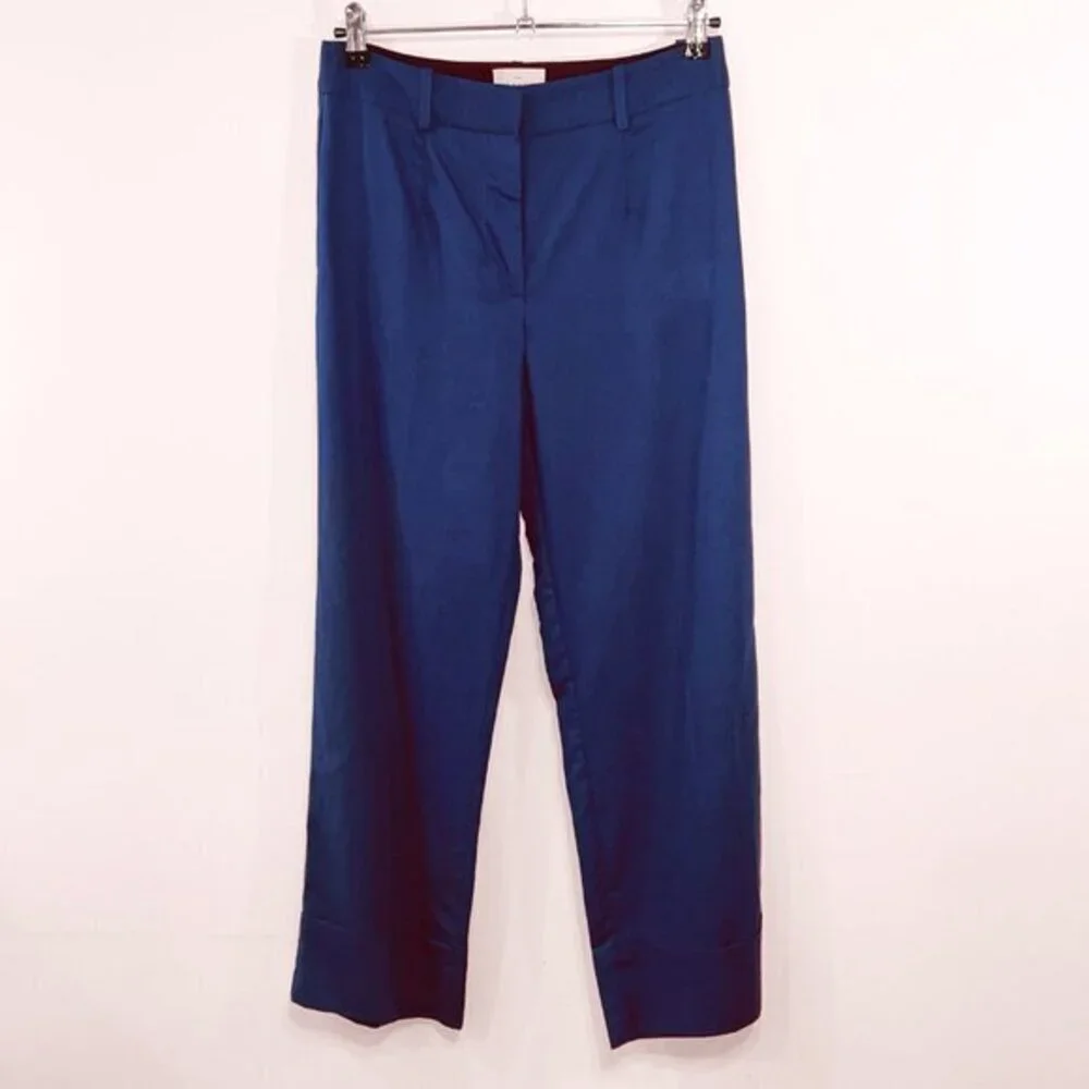 EUC Sezane Jude Linen Cotton Cropped Pant Indigo Blue 36, 4, S